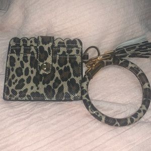 Leopard print wristlet keychain wallet brand new faux leather